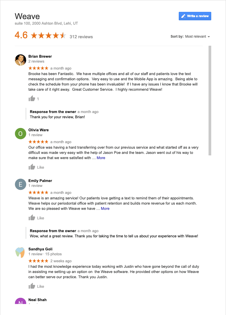 Google Reviews Screen