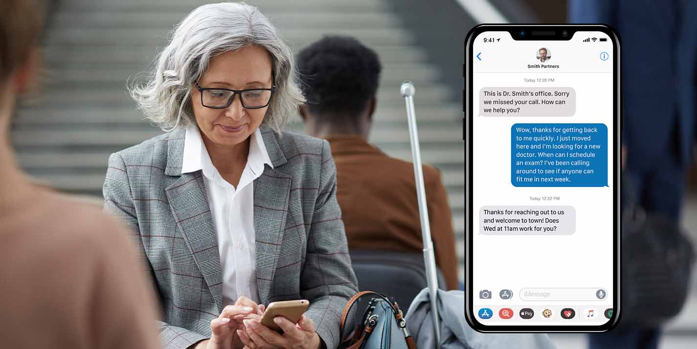elderly lady texting doctor