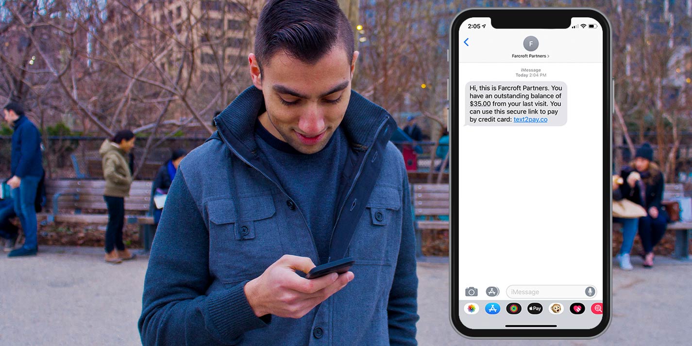 young man texting payment